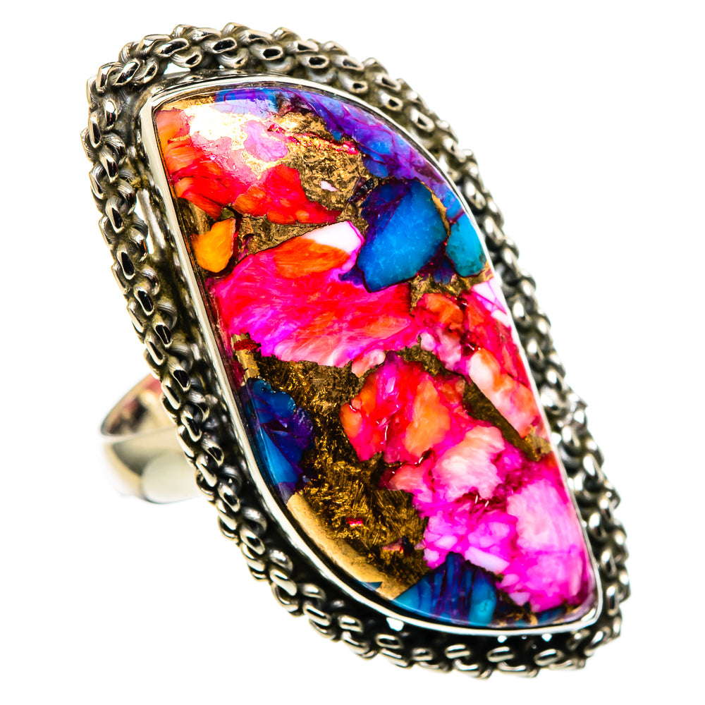 Kingman Pink Dahlia Turquoise Rings handcrafted by Anasilvercos - RING99787
