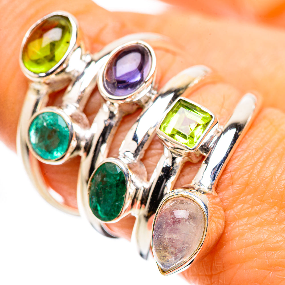 Anasilvercos Rainbow Moonstone, Emerald, Peridot, Tanzanite Ring Size 8.25 (925 Sterling Silver)