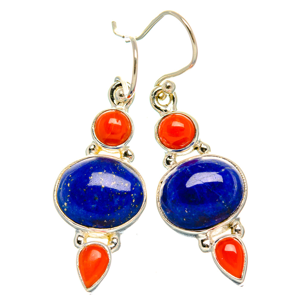 Lapis Lazuli, Red Coral Earrings 1 5/8" (925 Sterling Silver) EARR431829