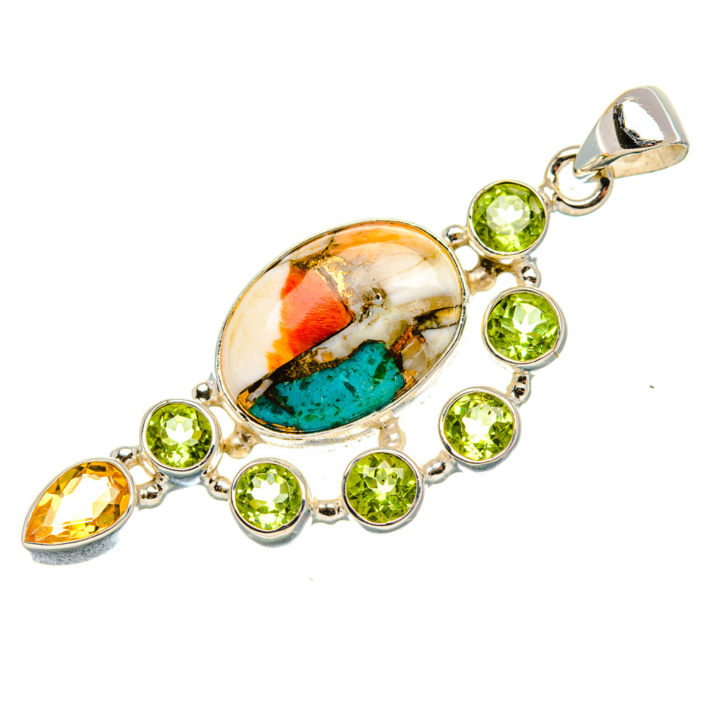 Spiny Oyster Turquoise, Peridot, Citrine 925 Sterling Silver Pendant 2 1/8" (925 Sterling Silver) PD37691