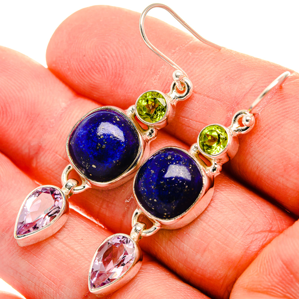 Lapis Lazuli, Kunzite, Peridot Earrings 2" (925 Sterling Silver) EARR431830