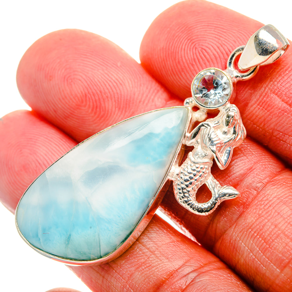 Larimar, Blue Topaz 925 Sterling Silver Pendant 2 1/8" (925 Sterling Silver) PD37615