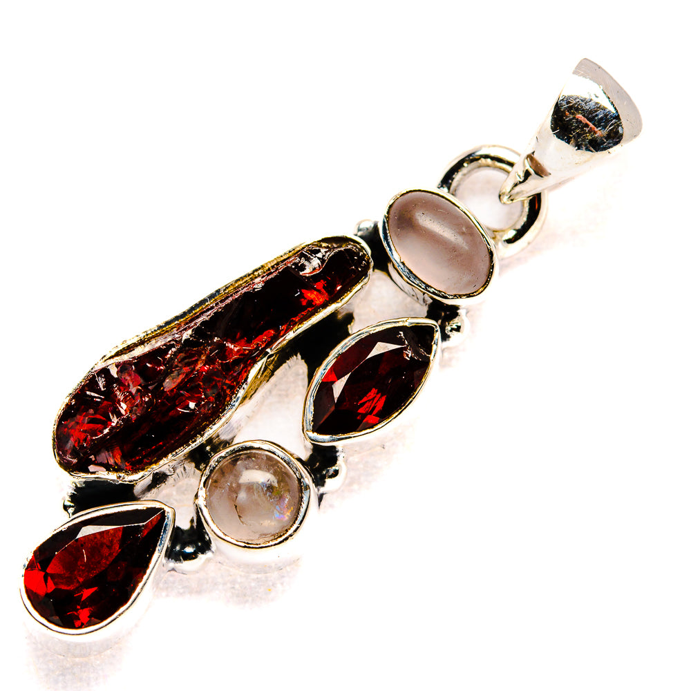 Rough Garnet, Rose Quartz Pendant 1 1/2" (925 Sterling Silver) PD36790