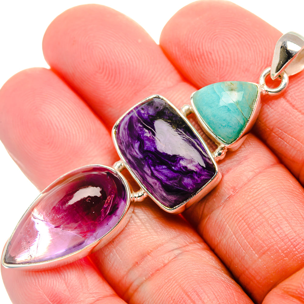 Charoite, Amethyst, Amazonite 925 Sterling Silver Pendant 2 1/2" (925 Sterling Silver) PD37662
