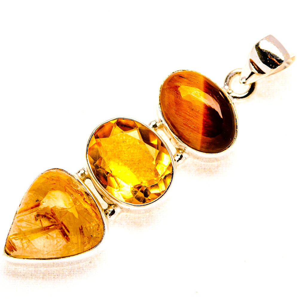 Rutilated Quartz, Tiger Eye, Citrine Pendant 2 1/8" (925 Sterling Silver) PD37535