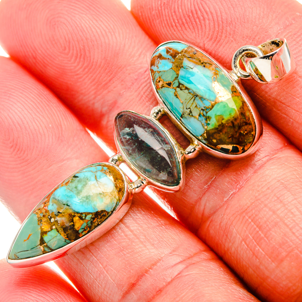 Kingman Mohave Turquoise, Aquamarine Pendant 2" (925 Sterling Silver) PD37078
