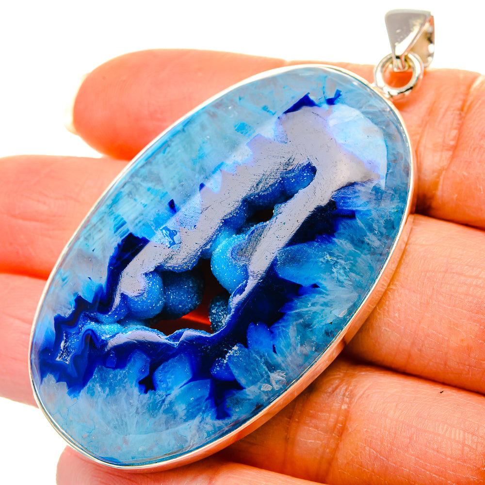 Blue Window Druzy Pendant 2 1/2"  (925 Sterling Silver) PD37248