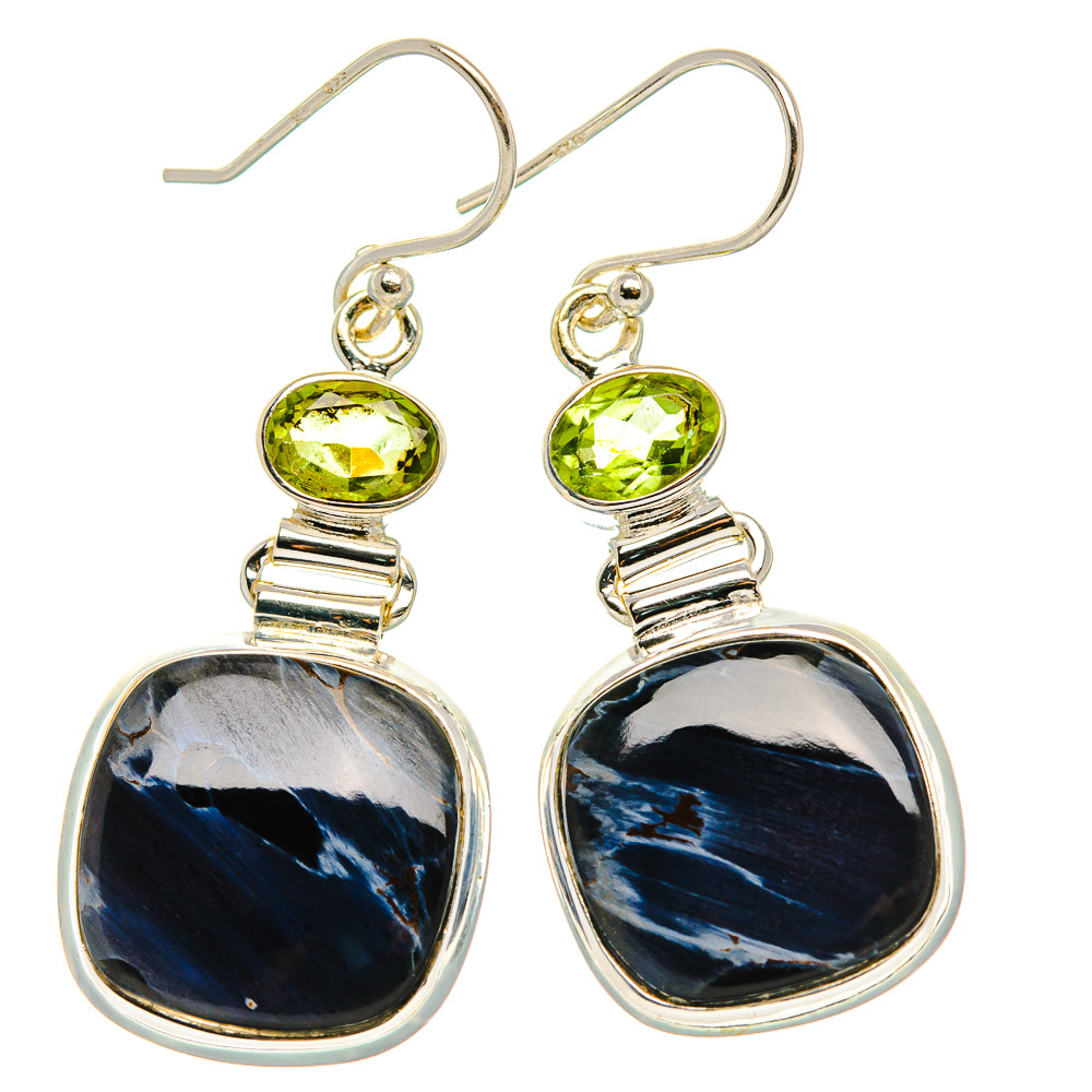 Pietersite, Peridot Earrings 1 3/4" (925 Sterling Silver) EARR431741