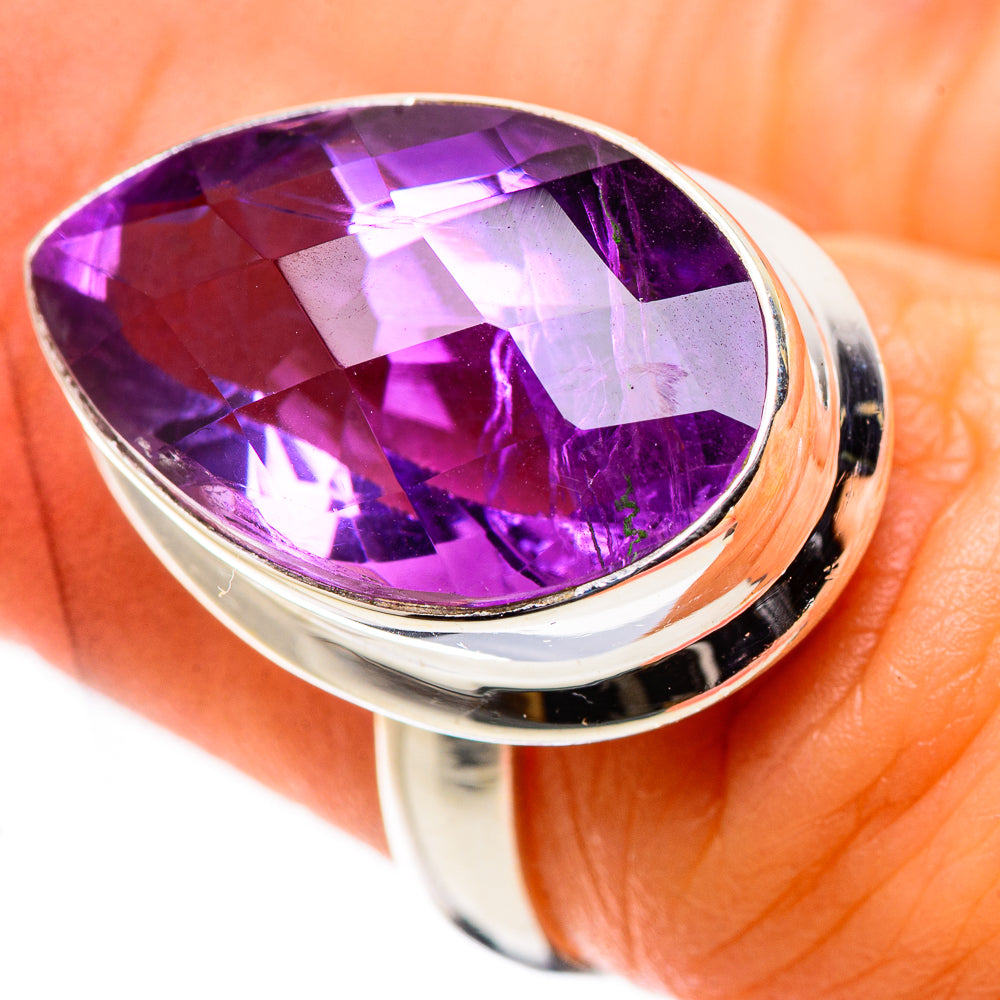 Anasilvercos Faceted Amethyst Ring Size 6.25 (925 Sterling Silver)