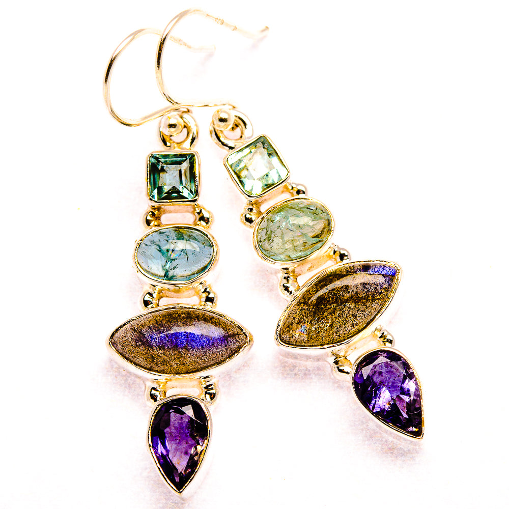 Labradorite, Tanzanite, Aquamarine, Blue Topaz Earrings 1 3/4" (925 Sterling Silver) EARR431887