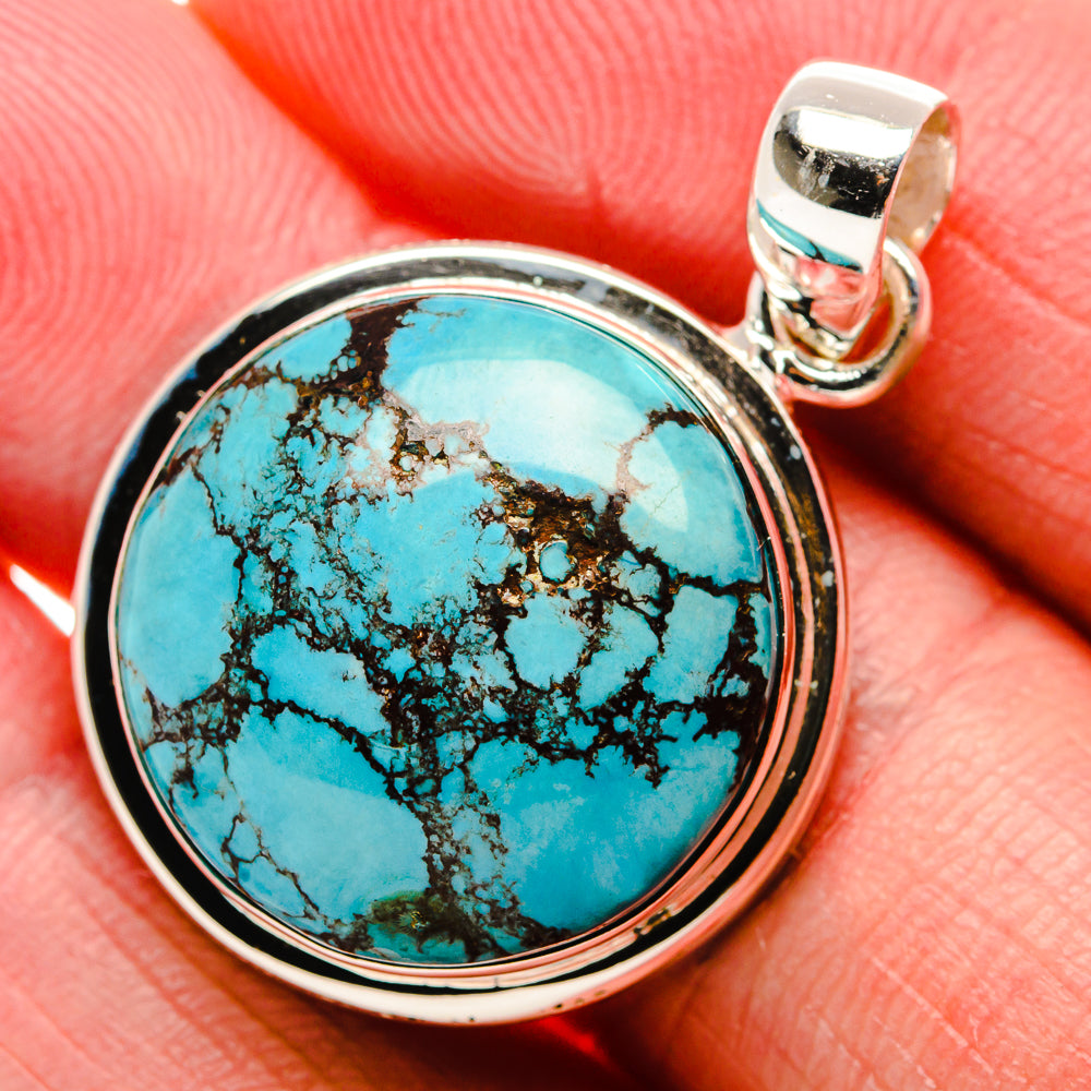 Tibetan Turquoise Pendant 1 3/8" (925 Sterling Silver) PD37280