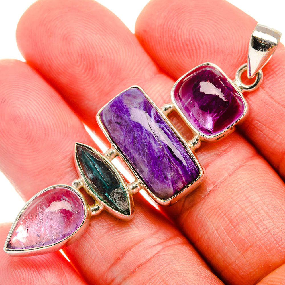 Charoite, Amethyst, Apatite Pendant 2 3/8" (925 Sterling Silver) PD37429