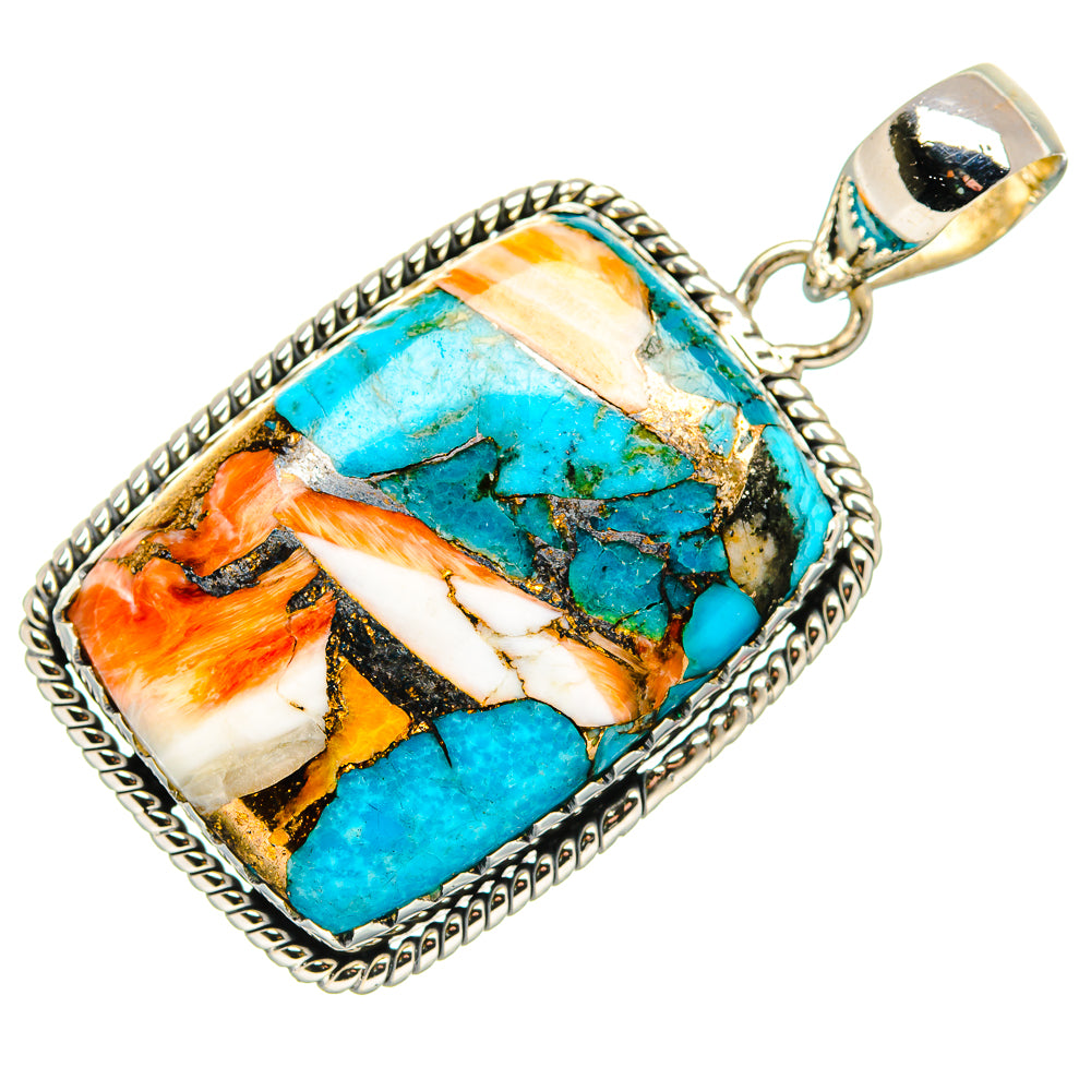 Spiny Oyster Turquoise Pendant 1 3/4" (925 Sterling Silver) PD36312