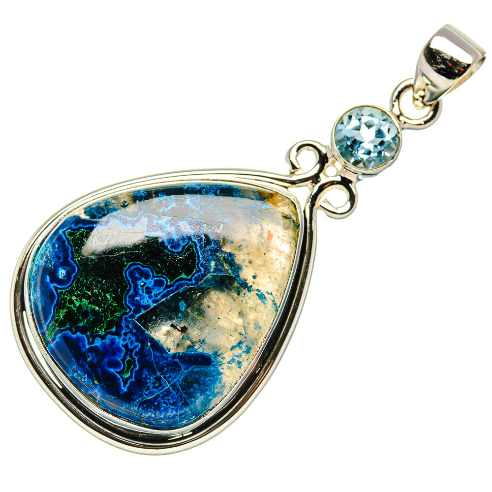 Shattuckite In Chrysocolla, Blue Topaz 925 Sterling Silver Pendant 2" Ana Co P37055