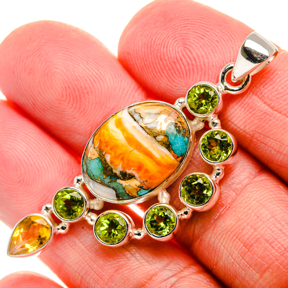 Spiny Oyster Turquoise, Peridot, Citrine Pendant 2 1/8" (925 Sterling Silver) PD37515