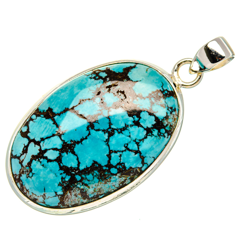 Tibetan Turquoise Pendant 1 3/4" (925 Sterling Silver) PD37097