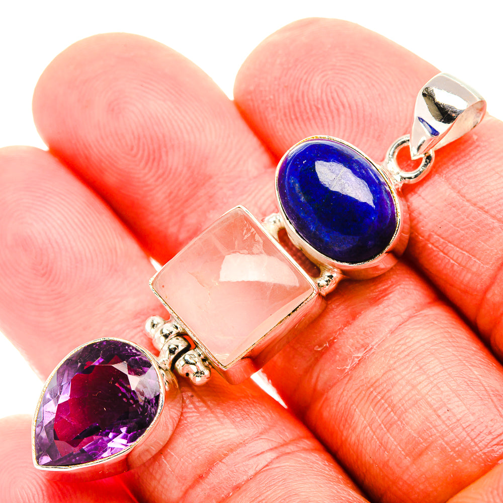 Rose Quartz, Amethyst, Lapis Lazuli Pendant 2 1/4" (925 Sterling Silver) PD37396