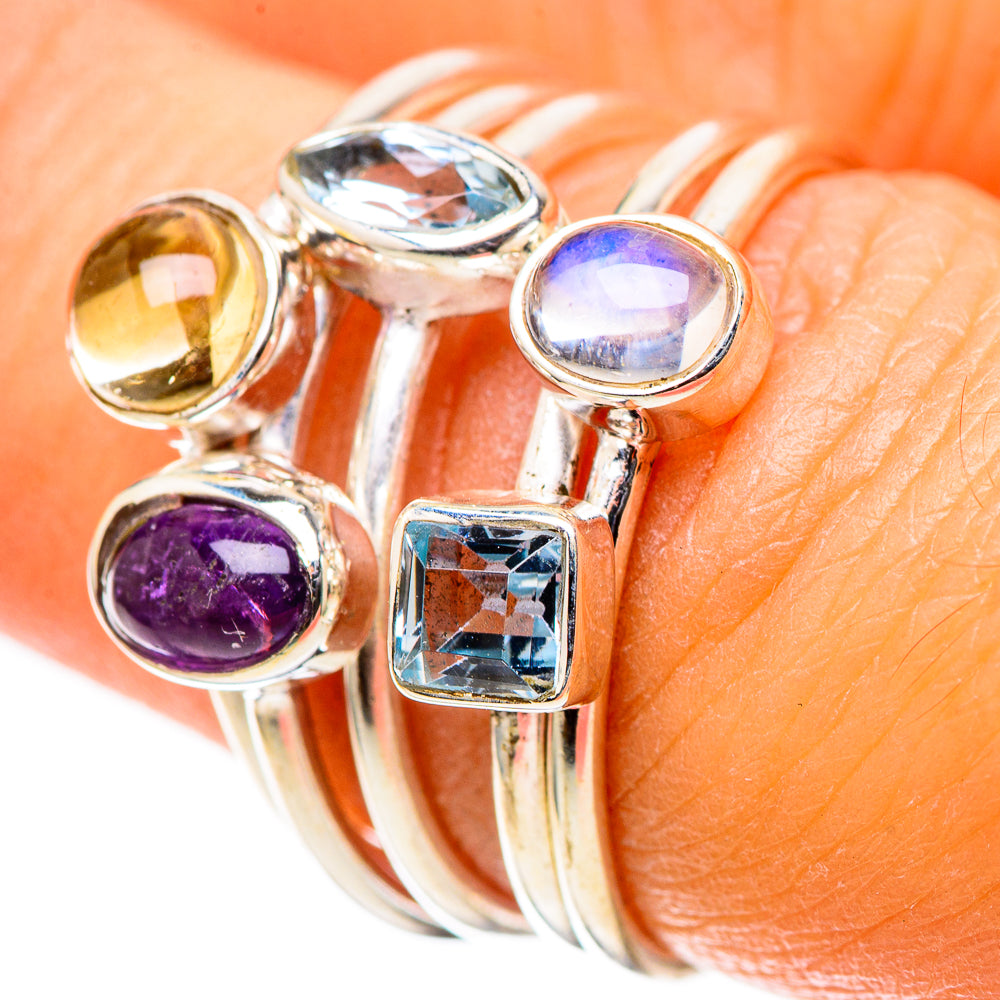 Amethyst, Citrine, Rainbow Moonstone, Blue Topaz 925 Sterling Silver Ring Size 6.5 (925 Sterling Silver) RING137636