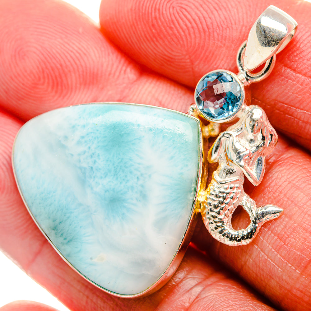 Larimar, Blue Topaz 925 Sterling Silver Pendant 1 3/4" (925 Sterling Silver) PD37619
