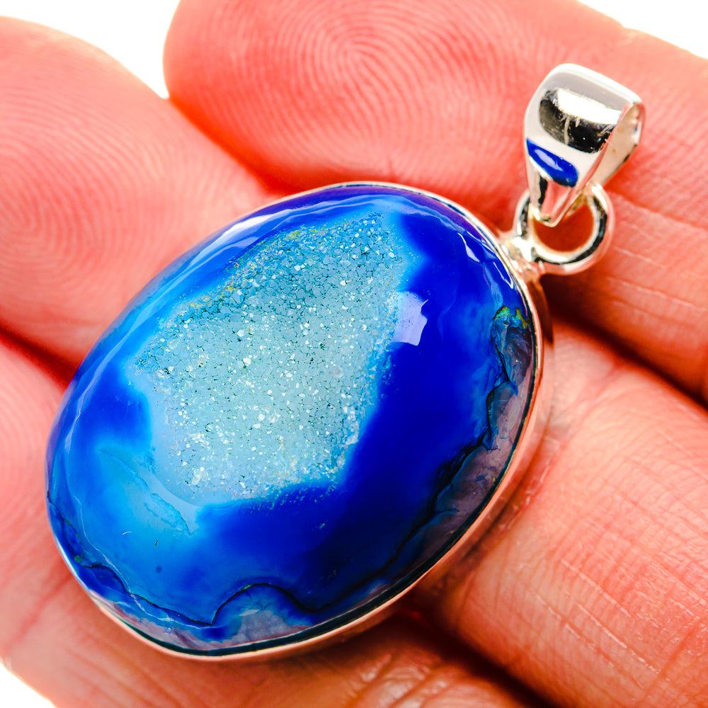 Blue Window Agate Pendant 1 3/4" (925 Sterling Silver) PD36976