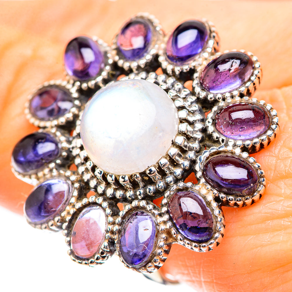 Large Rainbow Moonstone, Tanzanite 925 Sterling Silver Ring Size 9 (925 Sterling Silver) RING137323