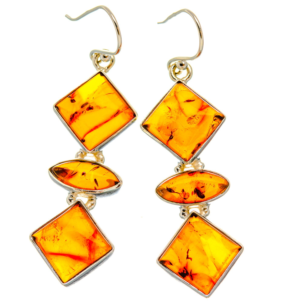 Anasilvercos Baltic Amber Earrings 2" (925 Sterling Silver)