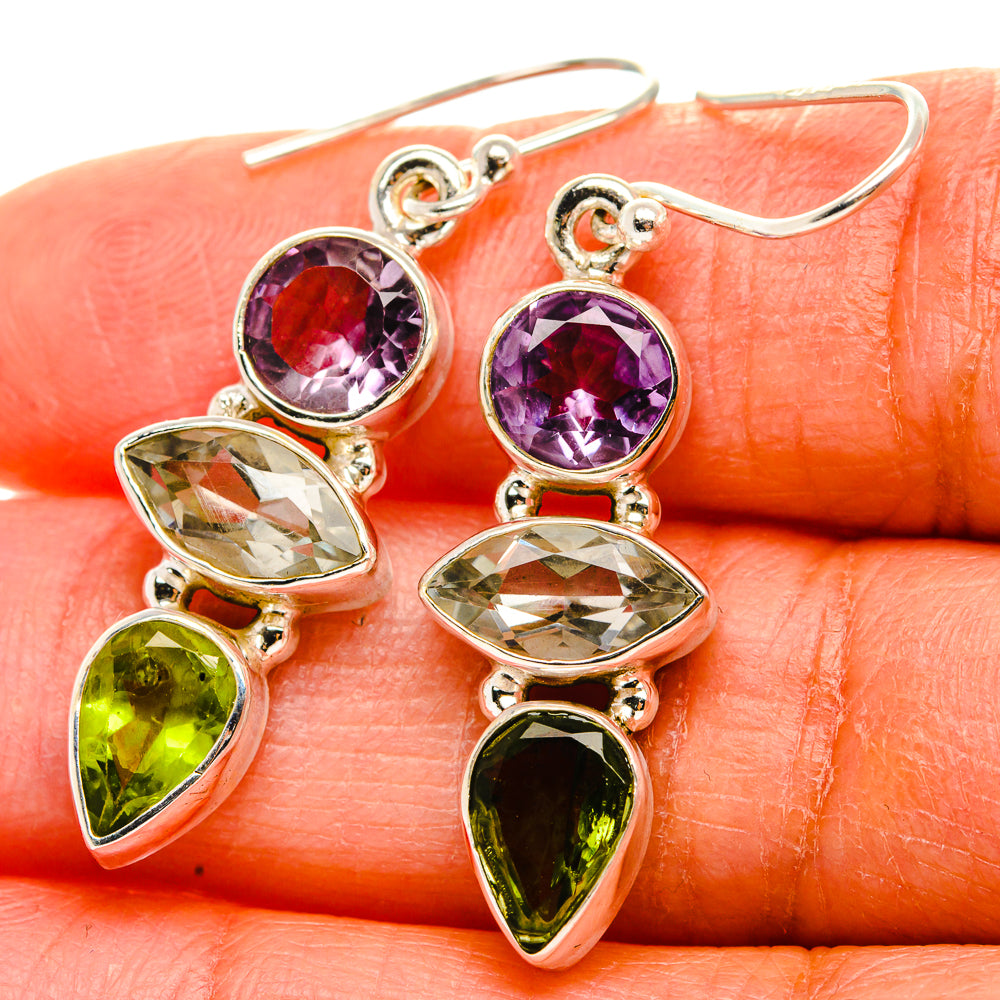 Green Amethyst, Peridot, Amethyst Earrings 1 3/4"  (925 Sterling Silver) EARR431626
