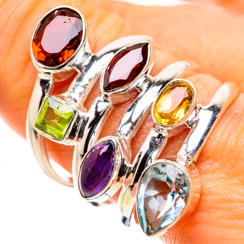Anasilvercos Garnet, Amethyst, Citrine, Peridot, Blue Topaz Ring Size 9 (925 Sterling Silver)