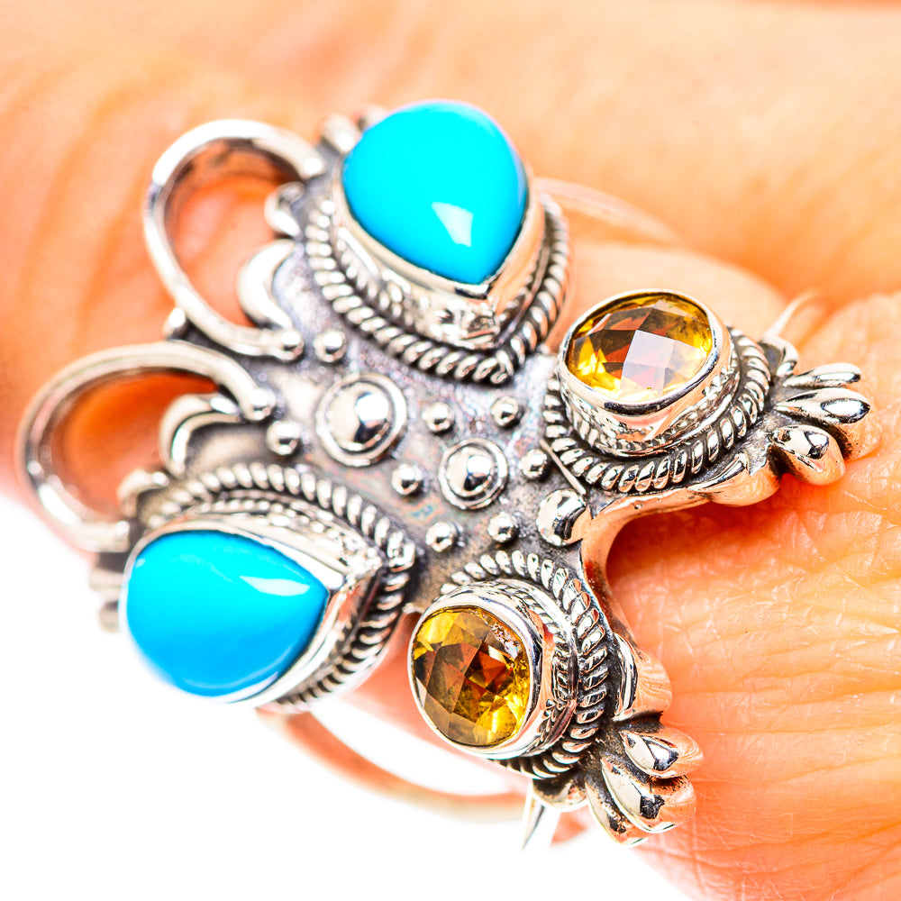 Large Sleeping Beauty Turquoise, Citrine 925 Sterling Silver Ring Size 10 (925 Sterling Silver) RING137575