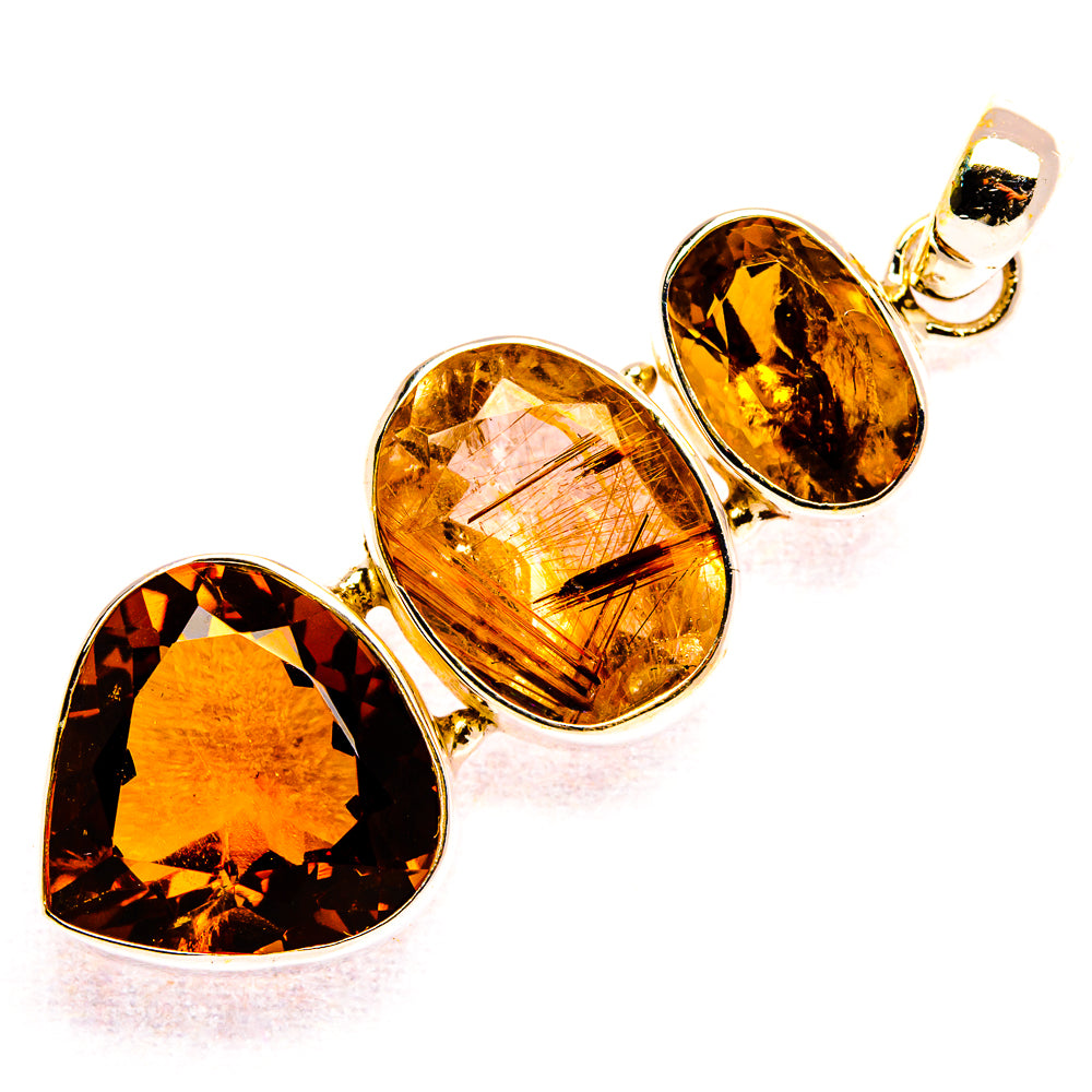Smoky Quartz, Rutilated Quartz Pendant 1 3/4" (925 Sterling Silver) PD37587