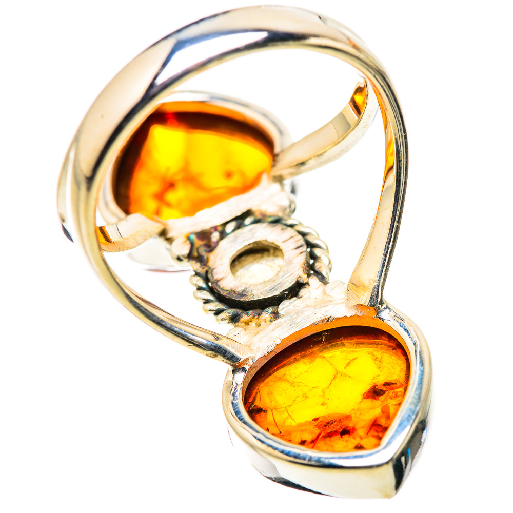Large Baltic Amber, Rainbow Moonstone Ring Size 8 (925 Sterling Silver) RING134699