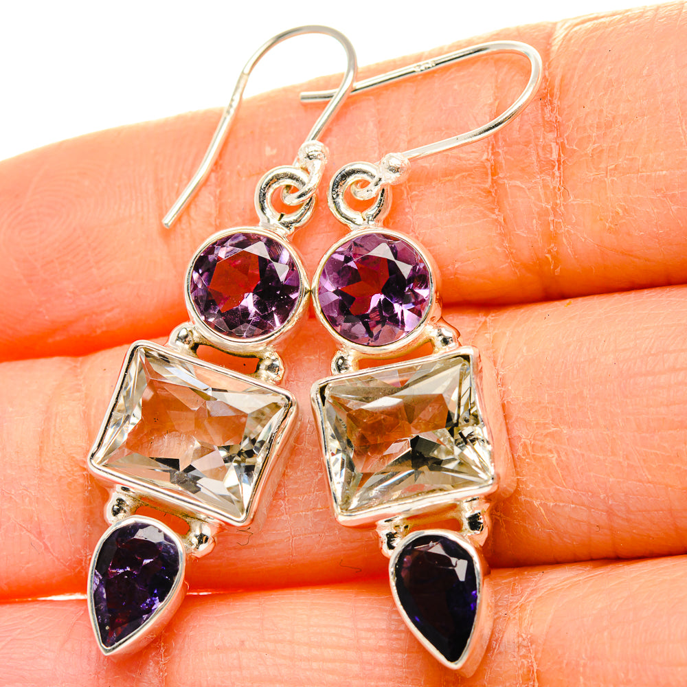 Green Amethyst, Amethyst, Tanzanite 925 Sterling Silver Earrings 1 3/4" E431761