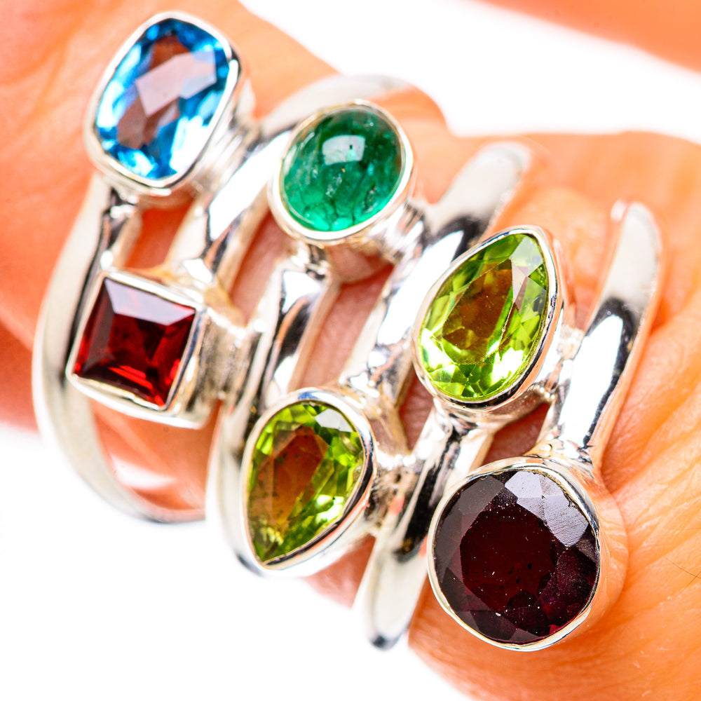 Garnet, Peridot, Blue Topaz, Green Onyx Ring Size 6.5 (925 Sterling Silver) RING135291