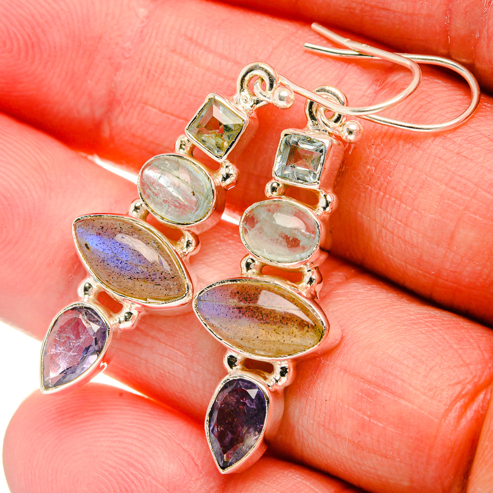 Labradorite, Tanzanite, Aquamarine, Blue Topaz Earrings 1 3/4" (925 Sterling Silver) EARR431810