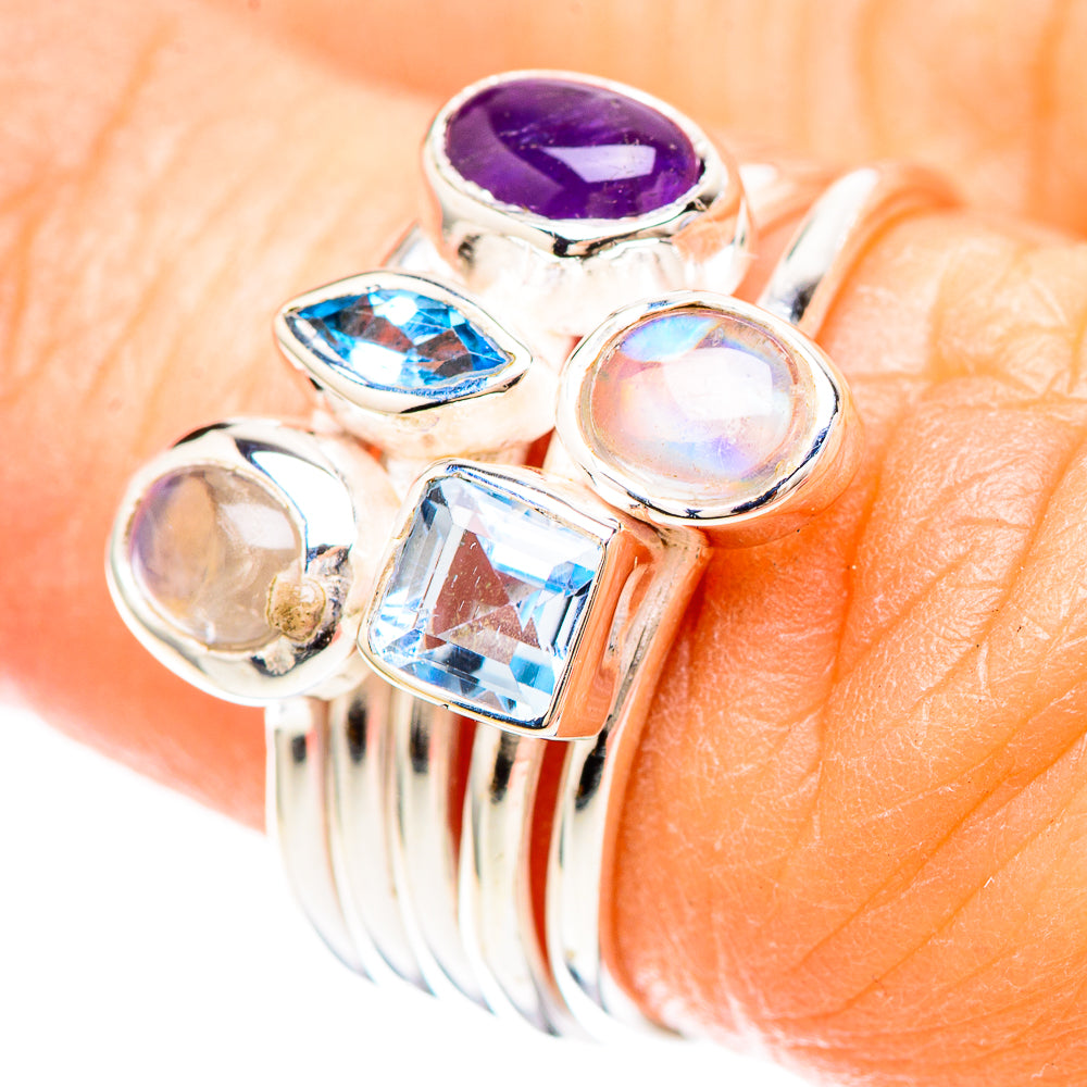 Amethyst, Blue Topaz, Rainbow Moonstone Ring Size 6 (925 Sterling Silver) RING137079