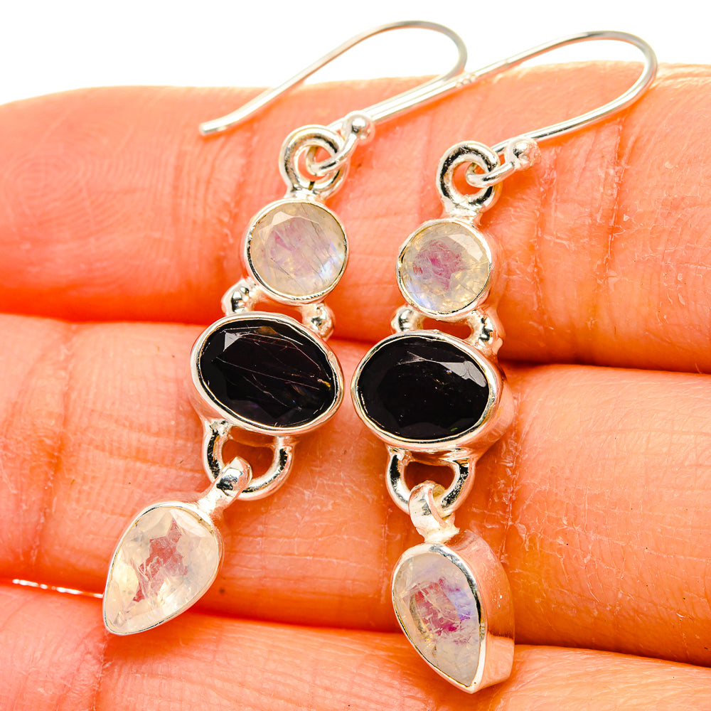 Anasilvercos Faceted Tanzanite, Rainbow Moonstone Earrings 1 3/4" (925 Sterling Silver)