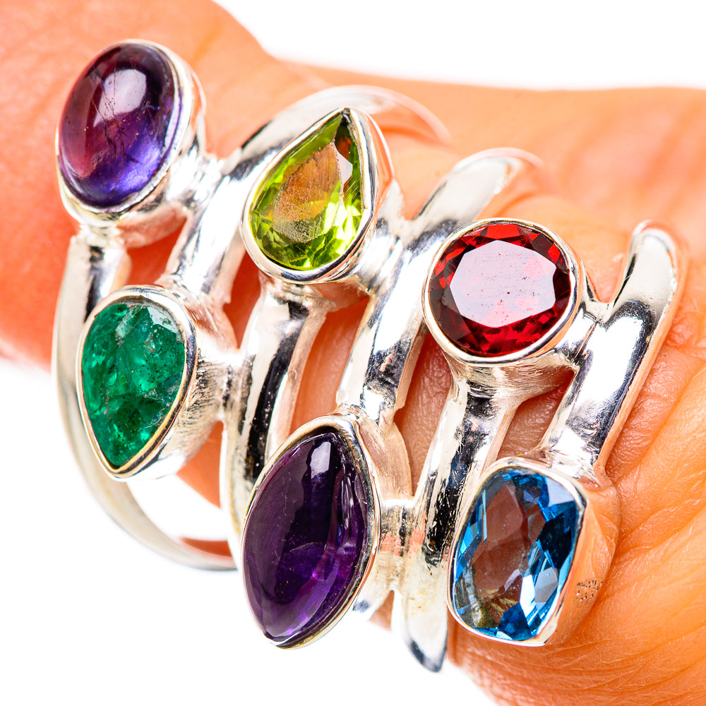 Garnet, Tanzanite, Amethyst, Peridot, Blue Topaz, Emerald Ring Size 6.5 (925 Sterling Silver) RING135677