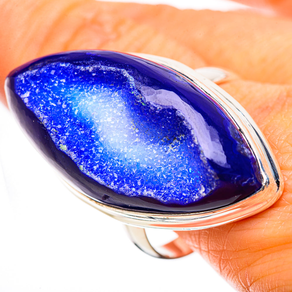Anasilvercos Huge Blue Window Agate Ring Size 11.25 (925 Sterling Silver)