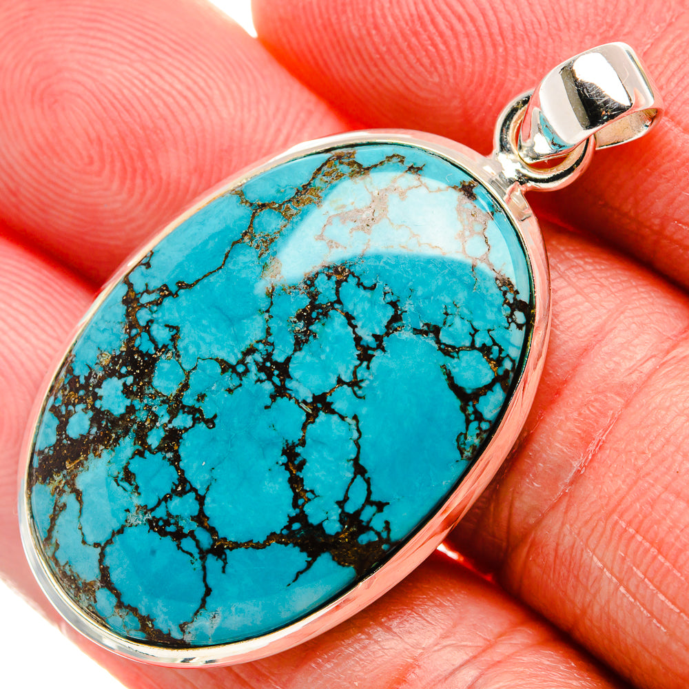 Tibetan Turquoise Pendant 1 3/4" (925 Sterling Silver) PD37121