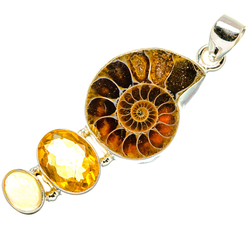 Ammonite Fossil, Citrine Pendant 2" (925 Sterling Silver) PD36872