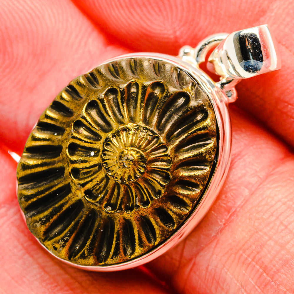 Pyrite Fossil Pendant 1 3/8" (925 Sterling Silver) PD37413