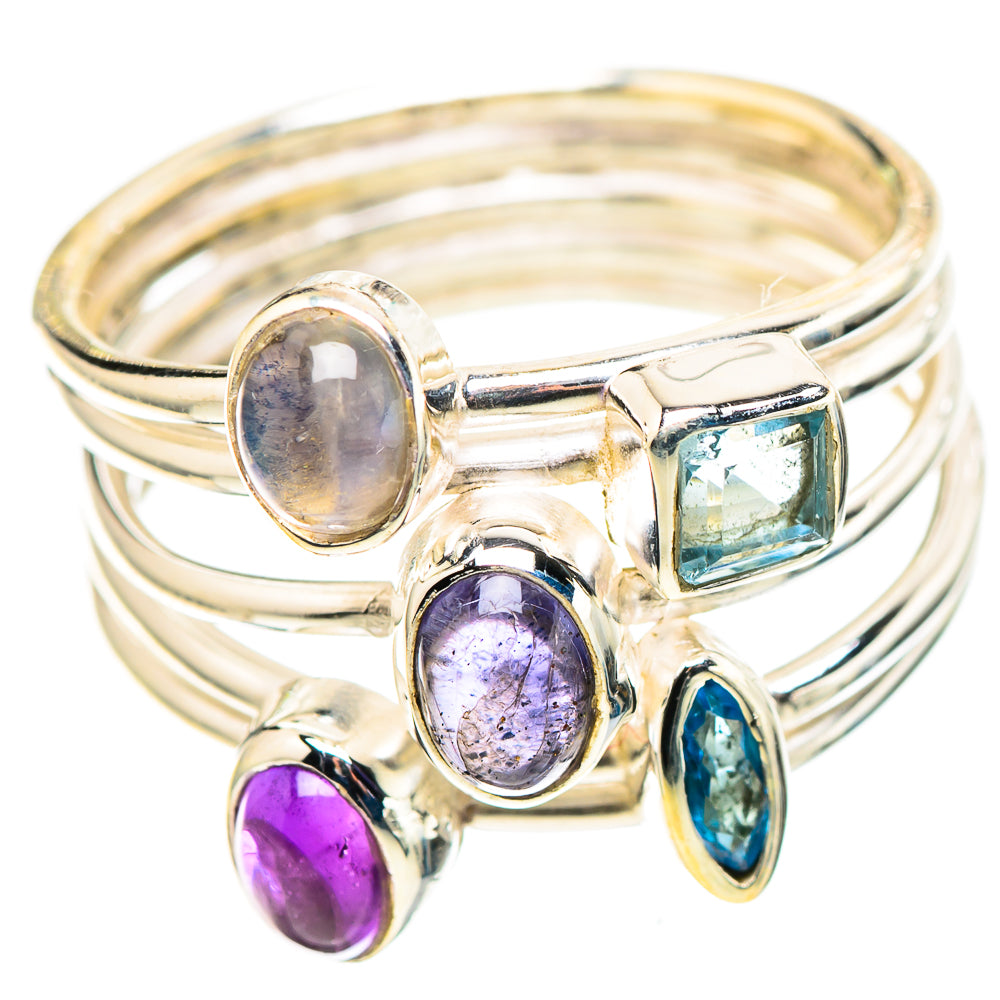 Natural Tanzanite, Amethyst, Blue Topaz, Rainbow Moonstone Ring Size 7.75 (925 Sterling Silver) RING136850