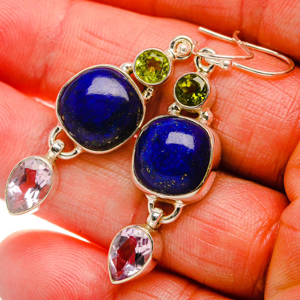 Lapis Lazuli, Kunzite, Peridot 925 Sterling Silver Earrings 1 7/8" (925 Sterling Silver) EARR431942