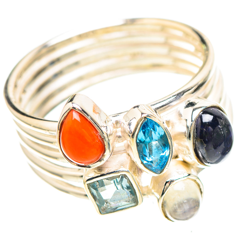 Carnelian, Tanzanite, Blue Topaz, Rainbow Moonstone Ring Size 8 (925 Sterling Silver) RING137103
