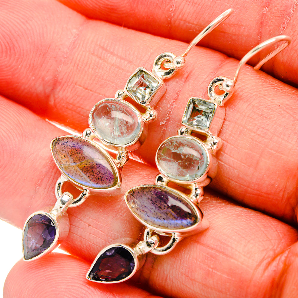 Labradorite, Tanzanite, Aquamarine, Blue Topaz Silver Earrings 1 7/8" E431818