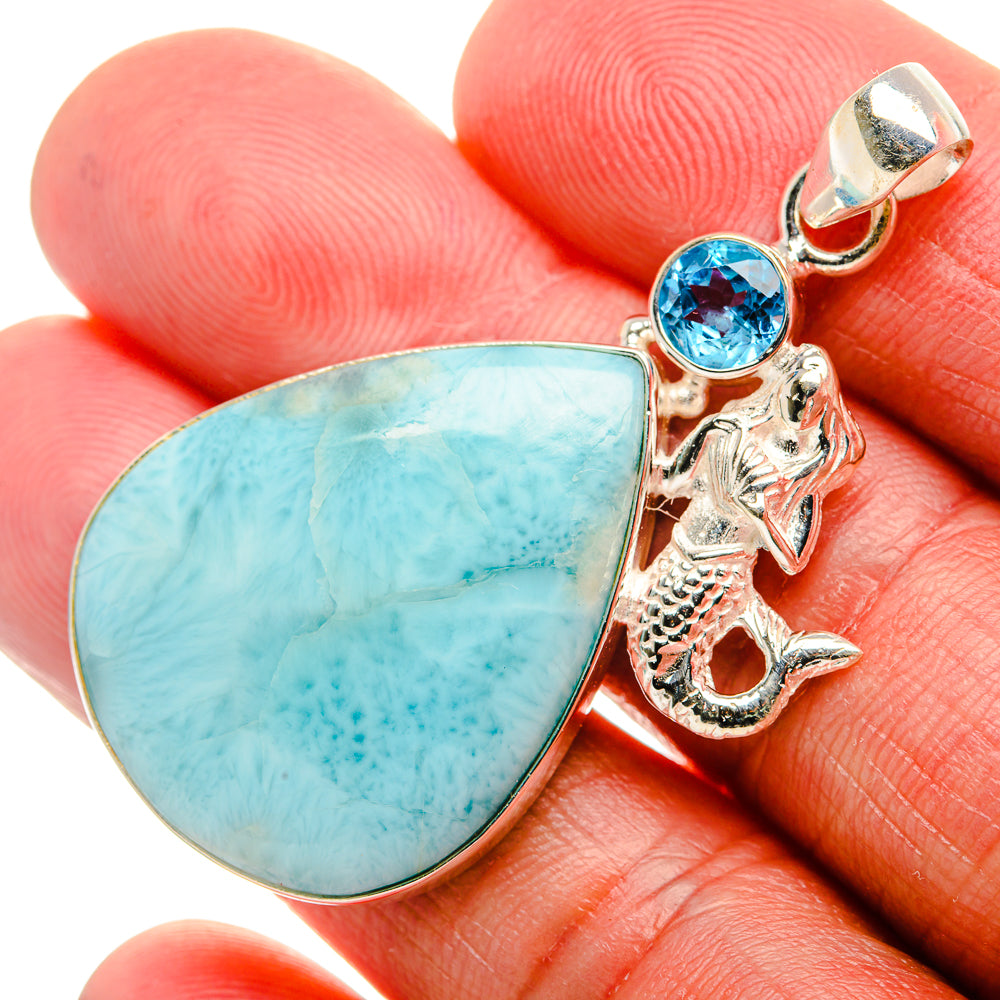 Larimar, Blue Topaz Pendant 2" (925 Sterling Silver) PD37459