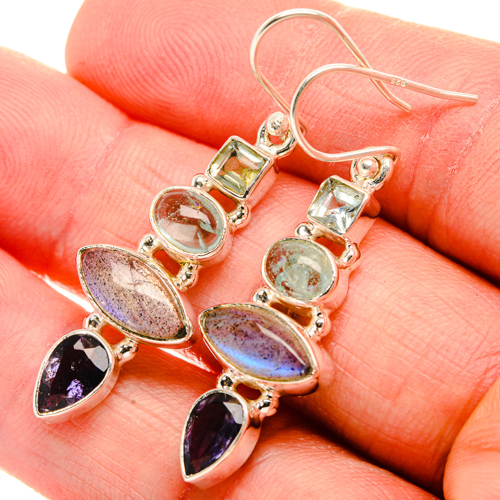 Labradorite, Tanzanite, Aquamarine, Blue Topaz Earrings 1 7/8" (925 Sterling Silver) EARR431851