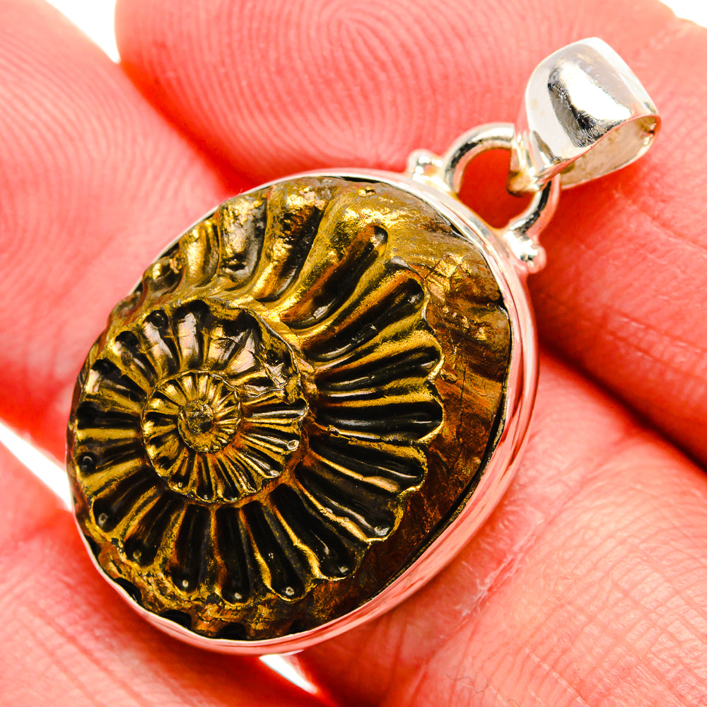Pyrite Fossil Pendant 1 3/8" (925 Sterling Silver) PD37423