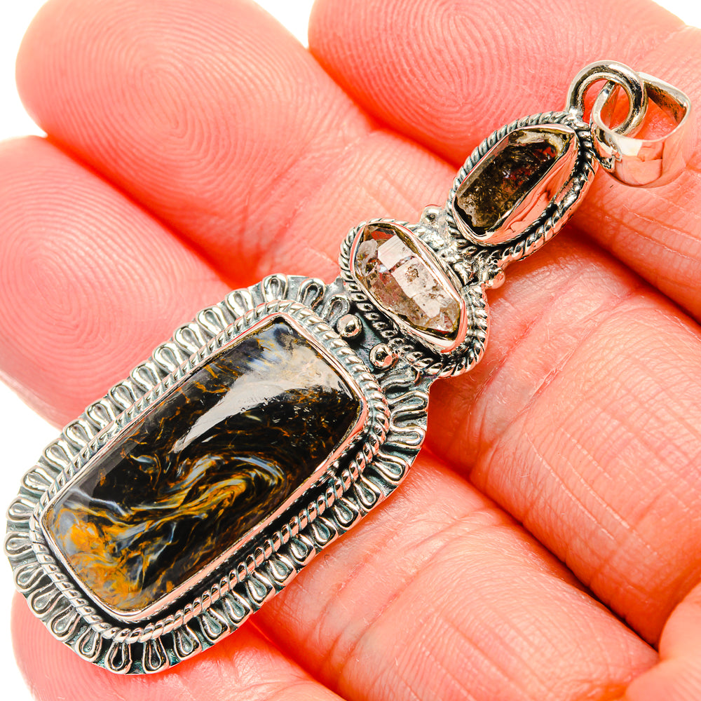 Pietersite, Herkimer Diamond Pendant 2 1/2" (925 Sterling Silver) PD36305