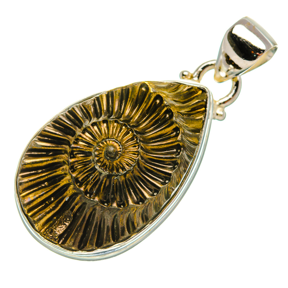 Pyrite Fossil 925 Sterling Silver Pendant 1 3/8" Ana Co P37377